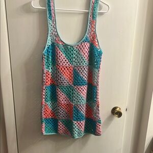 Show Me Your MuMu Cropped Graphic Green and Orange Mini Dress